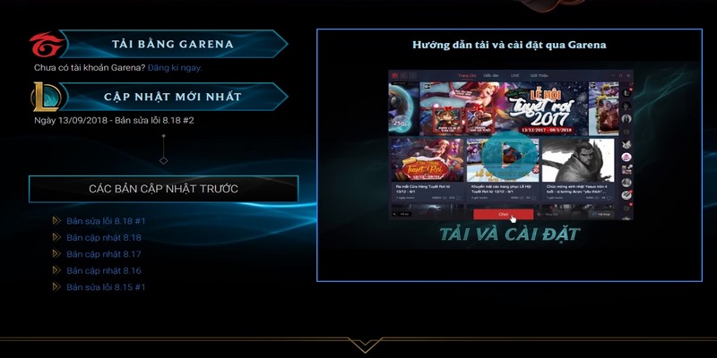 Cách update liên minh huyền thoại nhanh nhất qua trang web Garena